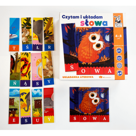 Czytam i układam słowa. Zestaw sowa. Układanka literowa