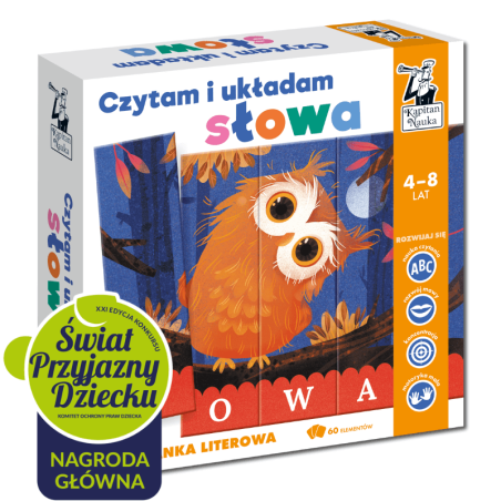 Czytam i układam słowa. Zestaw sowa. Układanka literowa